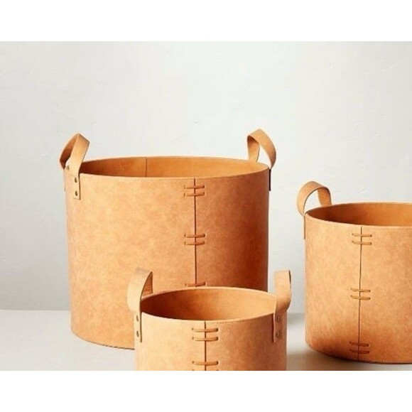 16" Extra Large Faux Leather Storage Bin Camel Brown Hearth & Hand with Magnolia - Picture 8 of 8